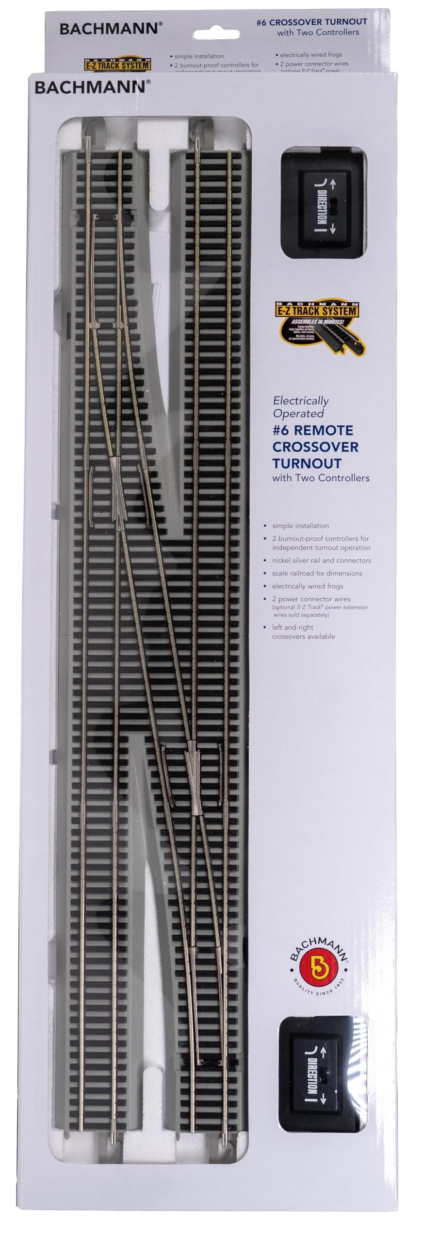 Trains - Snap-Fit E-Z TRACK #6 REMOTE CROSSOVER TURNOUT - LEFT (1/box) - NICKEL SILVER Rail With Gray Roadbed - HO Scale