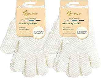 Evridwear Exfoliating Dual Texture Bath Gloves for Shower, Spa, Massage and Body Scrubs, Dead Skin Cell Remover, Gloves with Hanging Loop (2 Pairs Light)