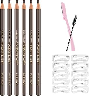 Ownest6 Pcs Pull Cord Peel-off Eyebrow Pencil Tattoo Makeup and Microblading Supplies Set for Marking, Filling and Outlining, Waterproof and Durable Permanent Eyebrow Liner-Light Brown