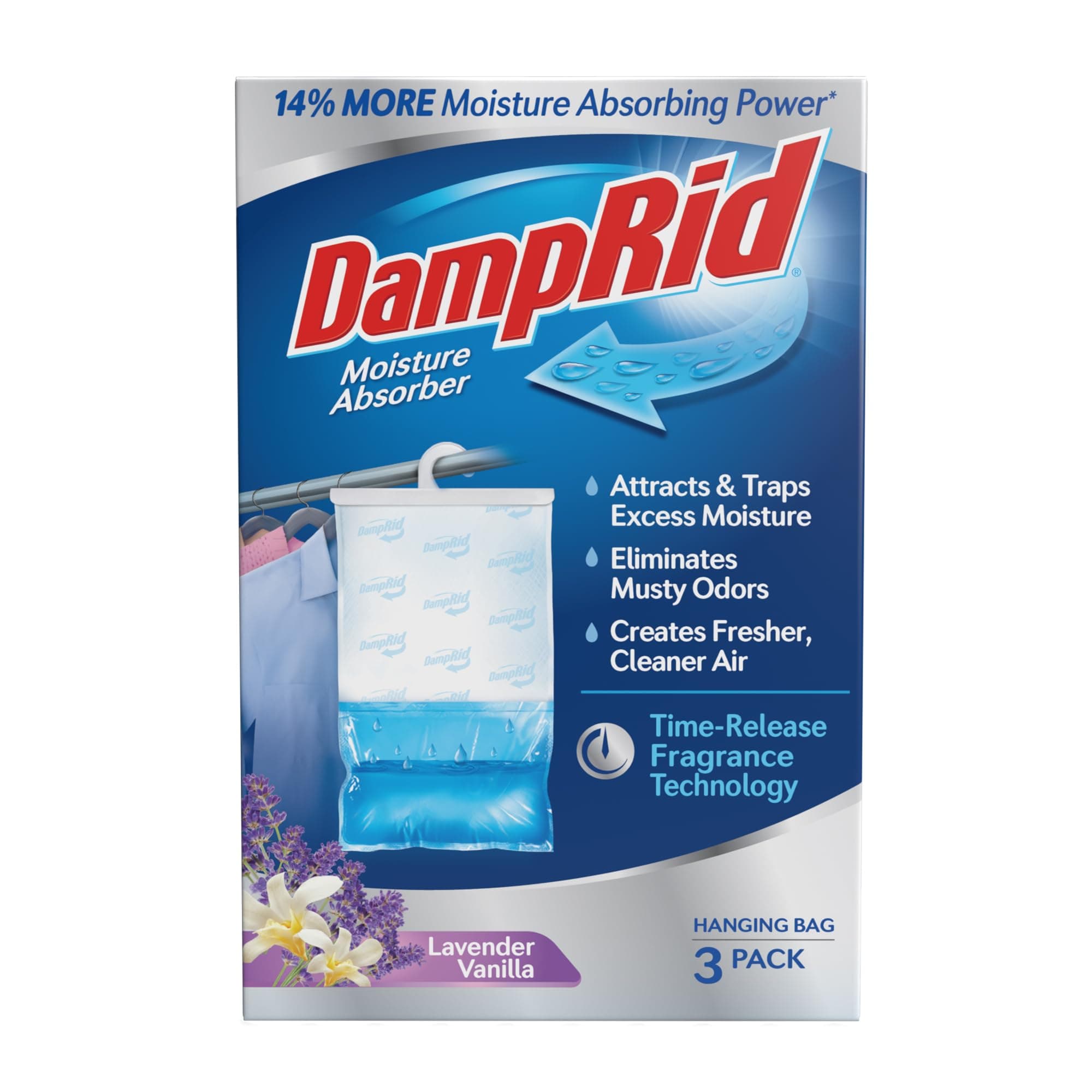 DampRid Lavender Vanilla Hanging Moisture Absorber, 16 oz., 3 Pack - Eliminates Musty Odors for Fresher, Cleaner Air, Ideal Moisture Absorbers for Closet, 14% More Moisture Absorbing Power*