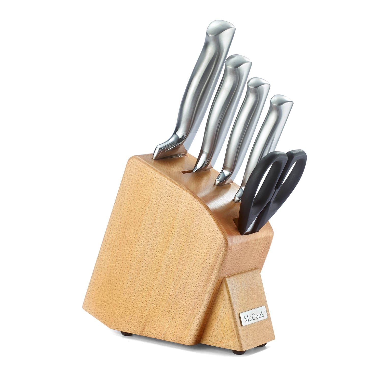 McCook MC43 6 Pieces Forged Triple Rivet Kitchen Knife Set in Natural Beech Wood Slim Block(Stainelss Steel)