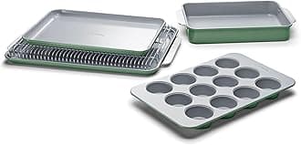 Nonstick Ceramic Bakeware Set (5 Pieces) - Baking Sheets, Assorted Baking Pans & Storage - Aluminized Steel Body - Non Toxic, PTFE & PFOA Free - Sage