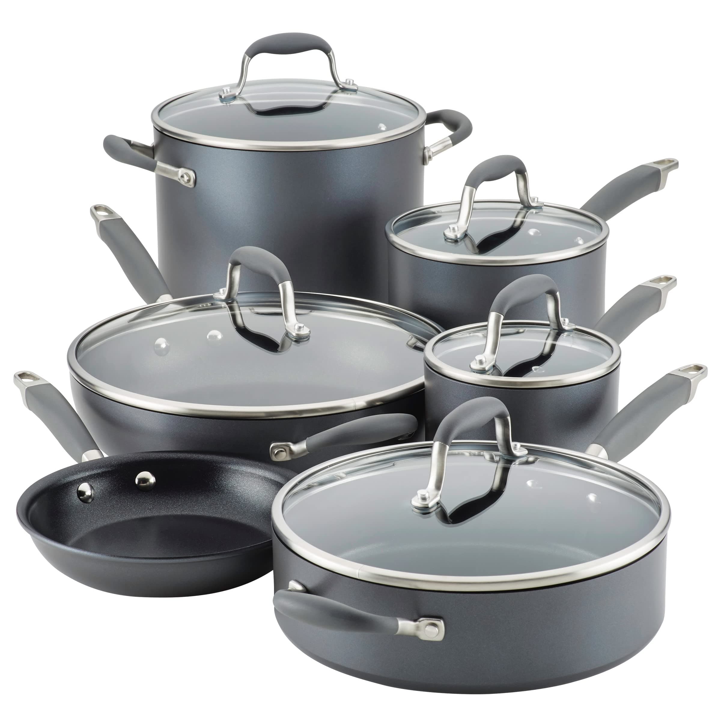 AnolonAdvanced Home Hard-Anodized Aluminum 11-Piece Cookware Set (84631, Moonstone)
