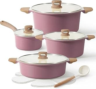 CAROTE 12 Pcs Pots and Pans Set Nonstick, Ceramic Cookware Set, Induction Cookware Non Stick Kitchen Cooking Set with Utensil and Pan Protectors, Purple