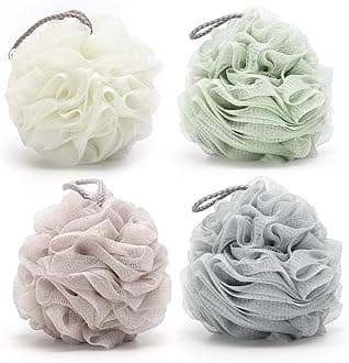 Large Bath Shower Sponge Pouf Loofahs 4 Packs 60g/pcs Each Eco-friendly Exfoliating Mesh Brush Pouf Bath Shower Ball Sponge-Exfoliate, Cleanse, Soothe Skin