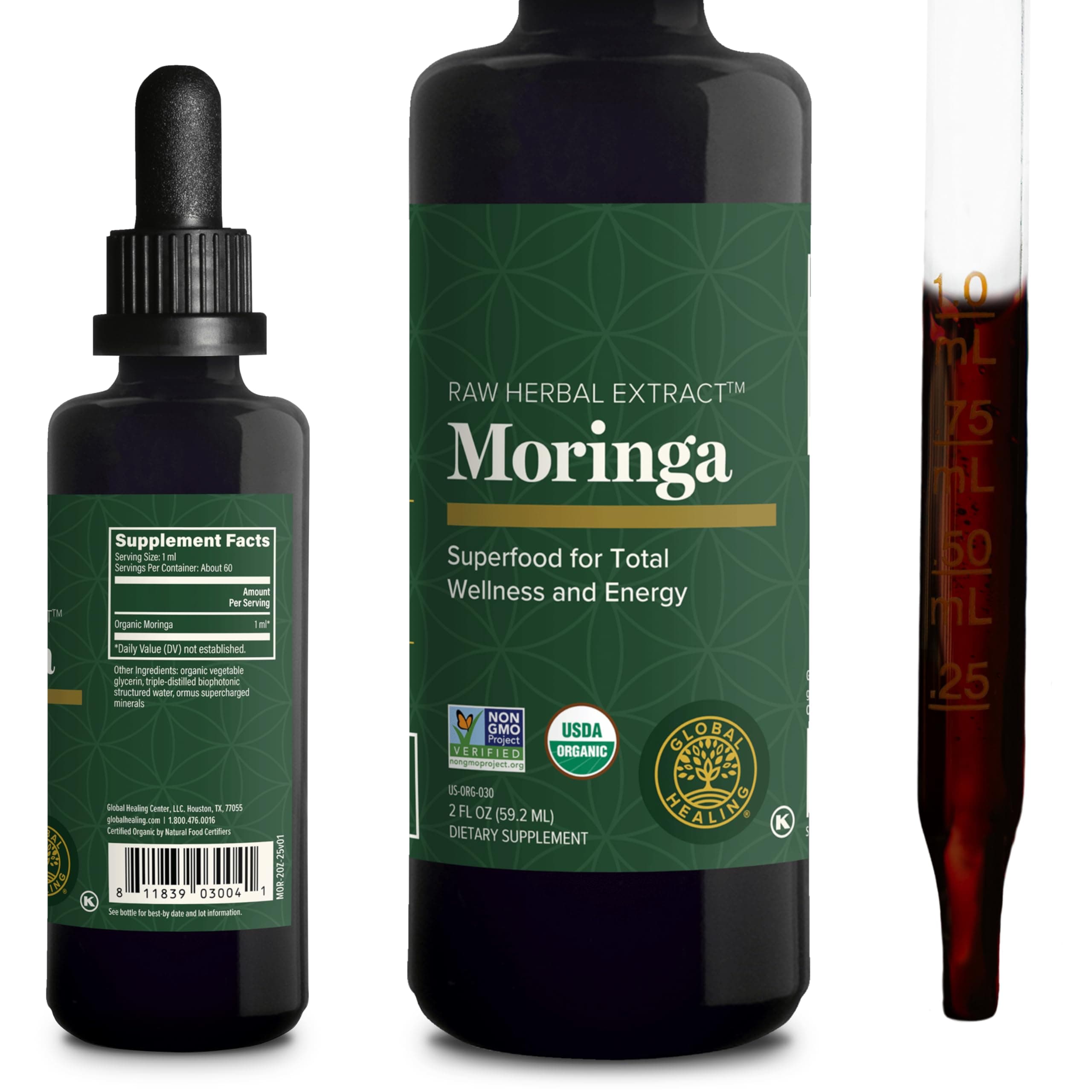 Global Healing Center - Organic Moringa Oleifera Extract Liquid Drops, Moringa Supplement-Vegan from Tree Leaves-Max Absorption of Vitamins and Minerals- More Potency Than Powder Form (2 Fl Oz)