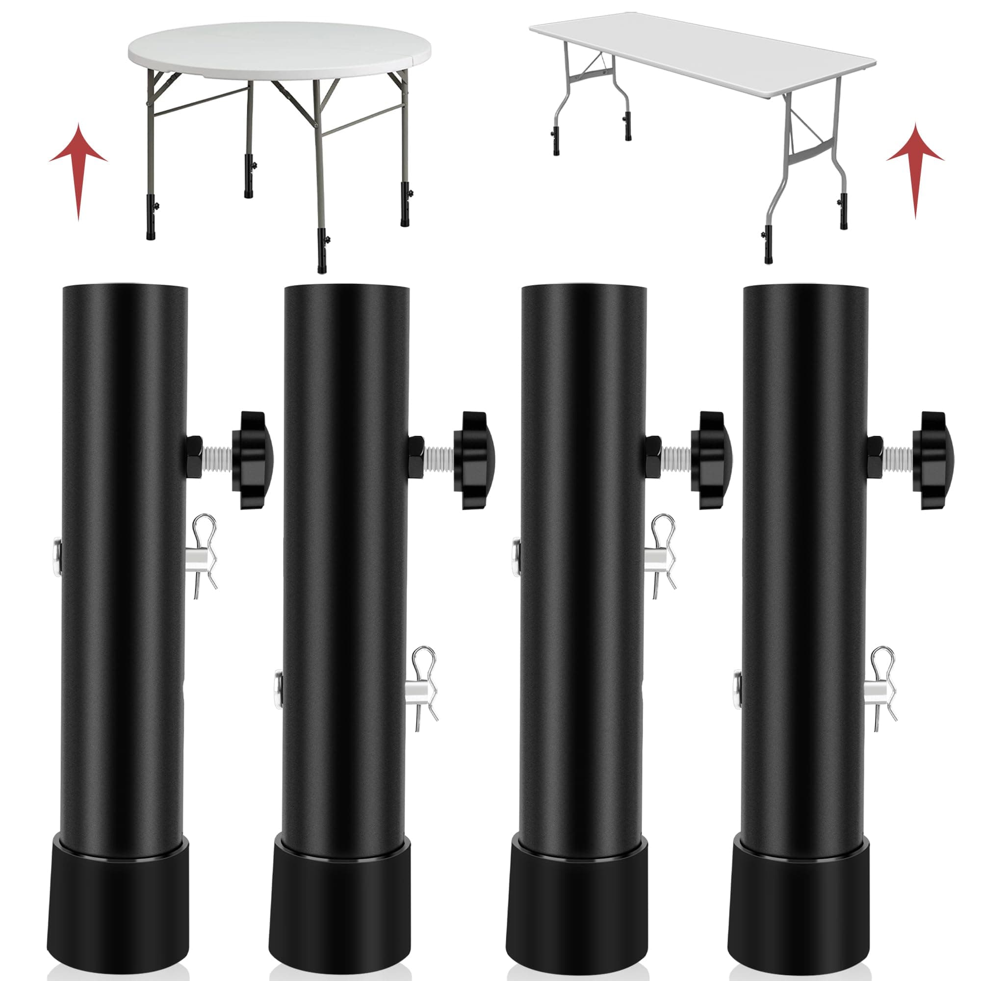 Table Leg Extenders for Folding Tables, Heavy Duty Steel Adjustable Folding Table Leg Risers, 4 Pack (Black, 2 Levels Adjustable Height, 5" - 14.5")