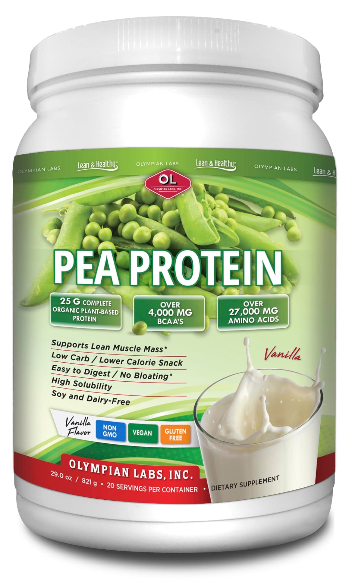 Plant Based Pea Protein Powder, Vanilla - 25g of Protein, Vegan, Low Net Carbs, Gluten Free, Lactose Free, No Sugar Added, Soy Free, Non-GMO, 2 Pound Pea Protein