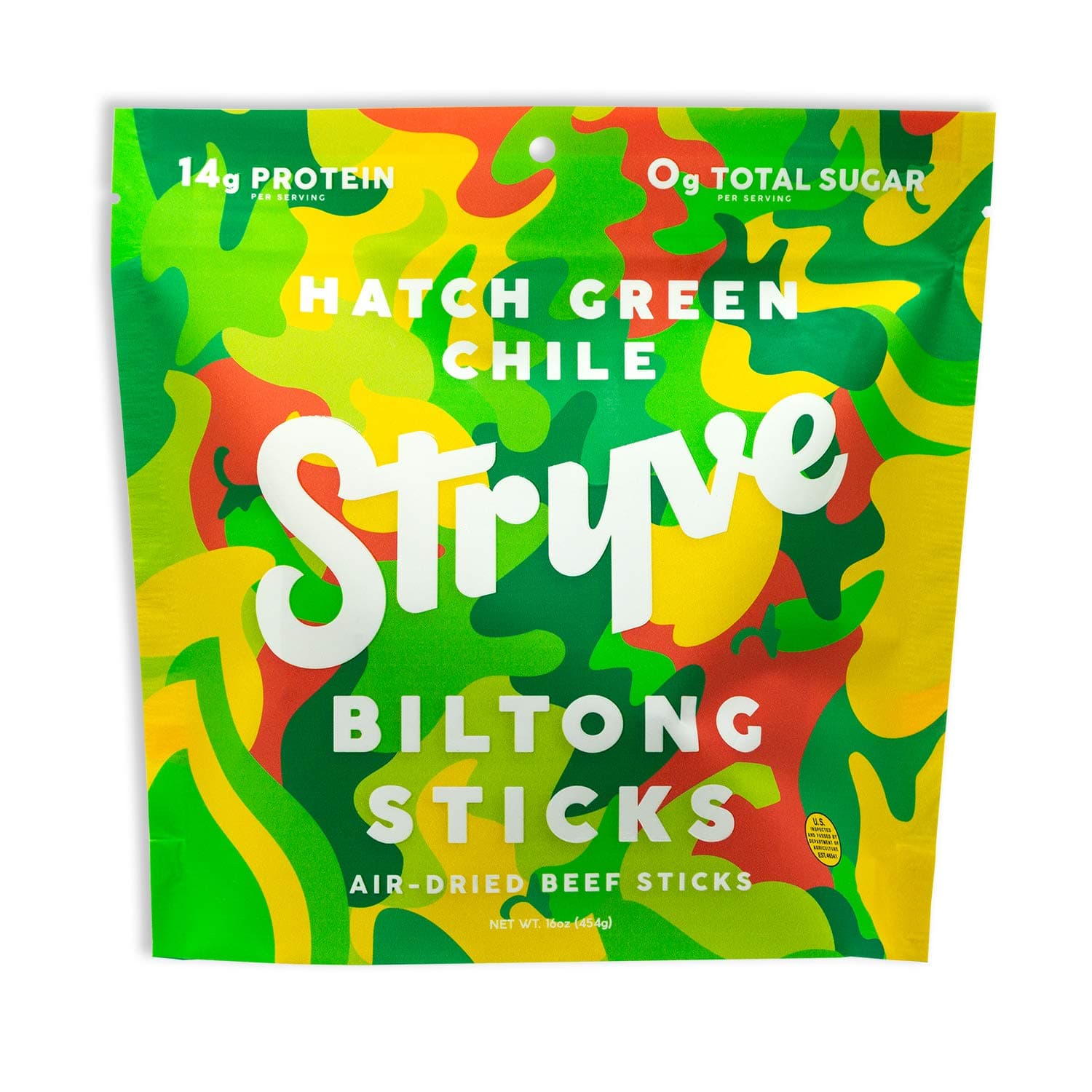 Stryve Mini Snack Beef Sticks. 14g Protein, Sugar Free, No Carbs, Gluten Free, No Nitrates, No MSG, No Preservatives. Keto and Paleo Friendly. Hatch Green Chile, 16oz
