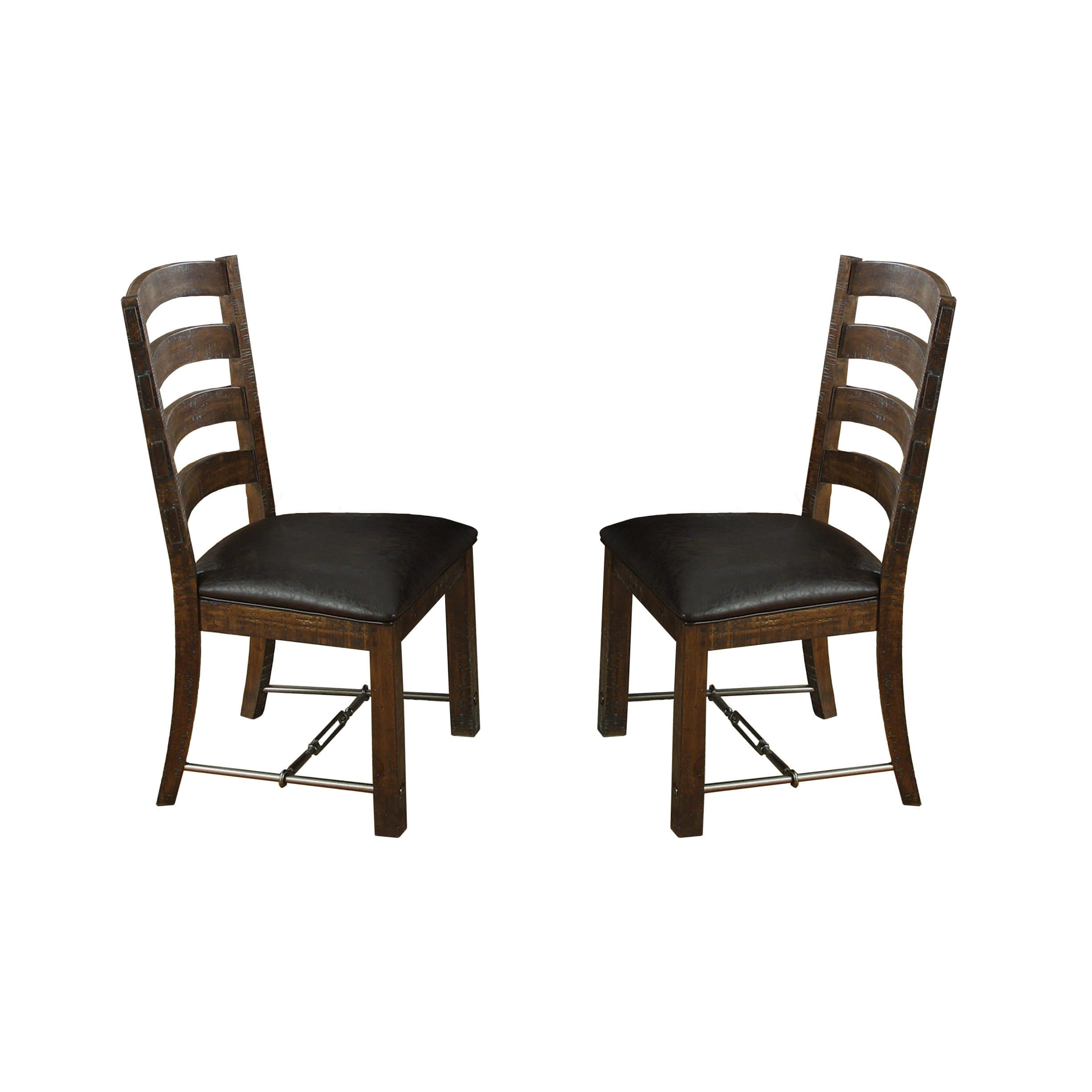 D942-20-2PK-K Emerald Home Cast Legate Dining Chair with Upholstered Faux Leather Seat, Ladder Back, and Turnbuckle Bracing, Set of Two, Standard, Pine Brown (Pack of 2)