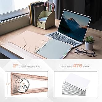 Ospelelf Vintage Hardcover 3 Ring 2 inch Leather Binder, Professional Binders Organizer Suitable for Letter Size Documents, Binder Dividers with Tabs, Faux Glitter Pink Leather