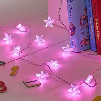 Lights4fun Indoor Star String Fairy Lights with 30 Pink LEDs on Clear Cable Plug in 3.2m