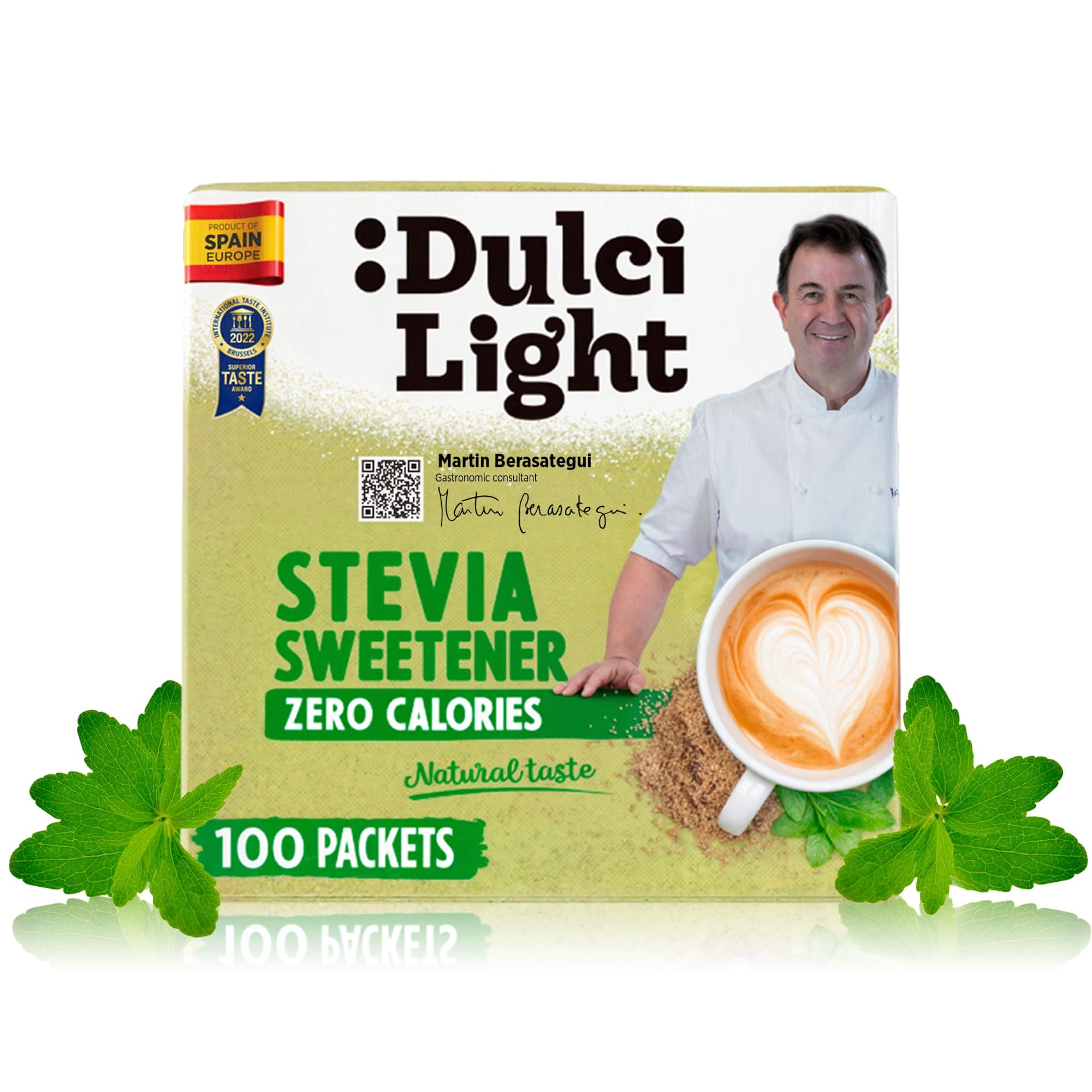 DulciLight Stevia Sweetener 100 Packets - Natural Taste, Zero Calorie, Keto & Diabetic Friendly | Granulated Stevia Powder with same taste of Sugar- Perfect Sweetener for Drinks & Desserts | Stevia packets.100