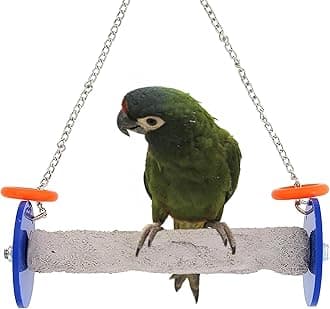Sweet Feet and Beak Roll Bird Swing - Pumice Perch Bird Toys Trims Nails and Beaks, Safe and Non-Toxic Bird Cage Accessories for Small and Large Birds, Swinging Toys Birds Will Love, Medium 9 Inches