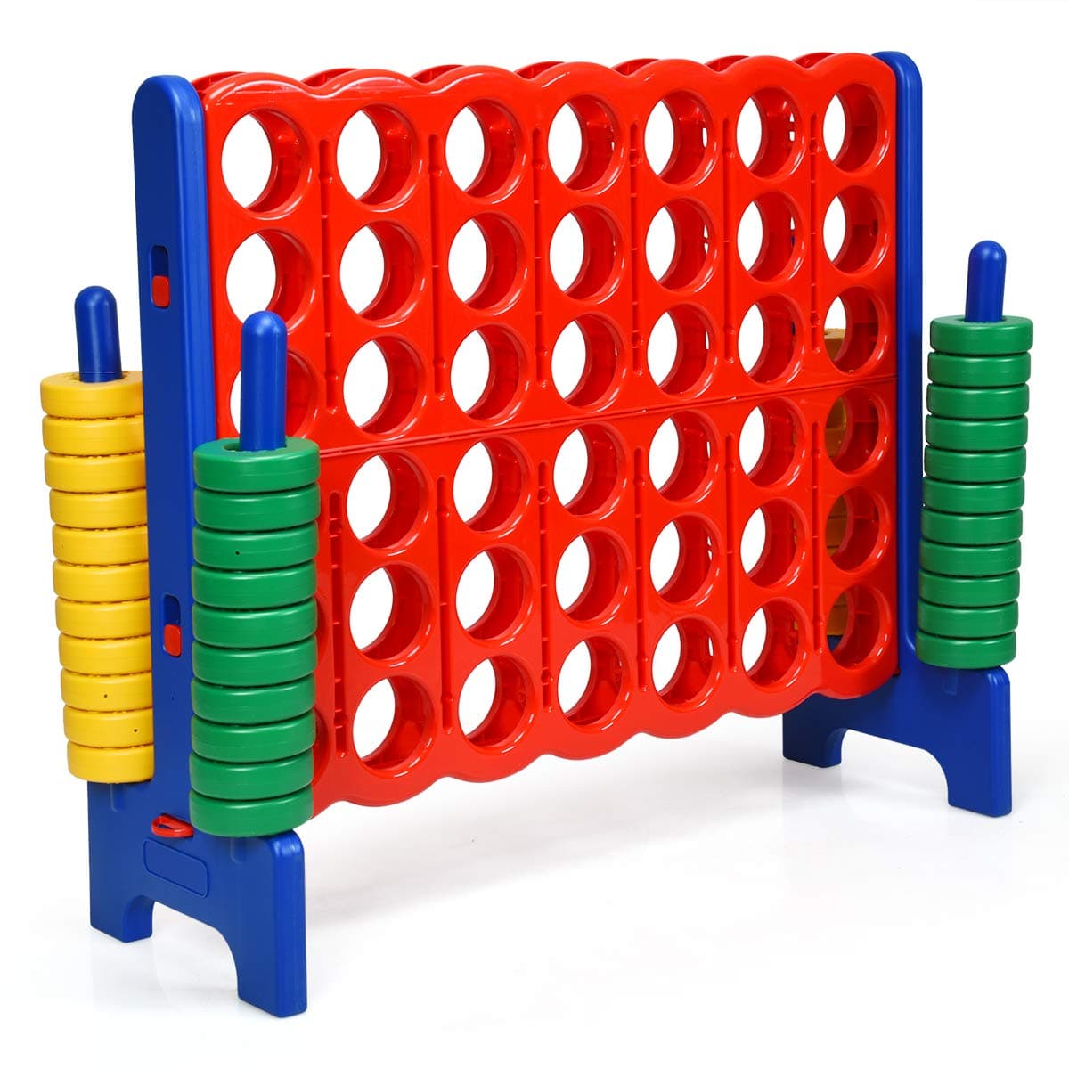 COSTWAY Giant Connect 4, Four in A Row Game Set with 42 Jumbo Rings & Quick-Release Slider, 120 x 104cm 4-to-Score Outdoor Garden Games for Kids Adult