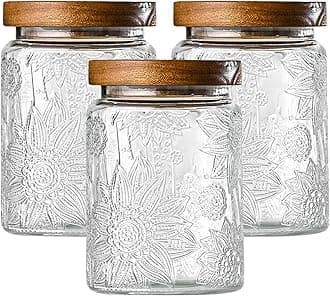 Adodeen 3-Pack 24oz Vintage Glass Jar With Lid, Glass Storage Containers, Airtight Kitchen Storage Containers For Sugar, Coffee, Tea, Spice, Flour, Candy Cookie, Pasta, Cereal