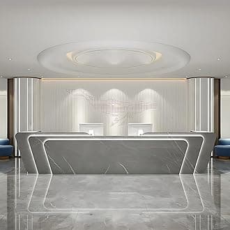 Reception Desk - Stylish Front Desk, Checkout Counter, Retail Counter with Hidden Light Feature, Customizable Logo, No Assembly Required, Designed for Immediate Use (Gray A, 80")