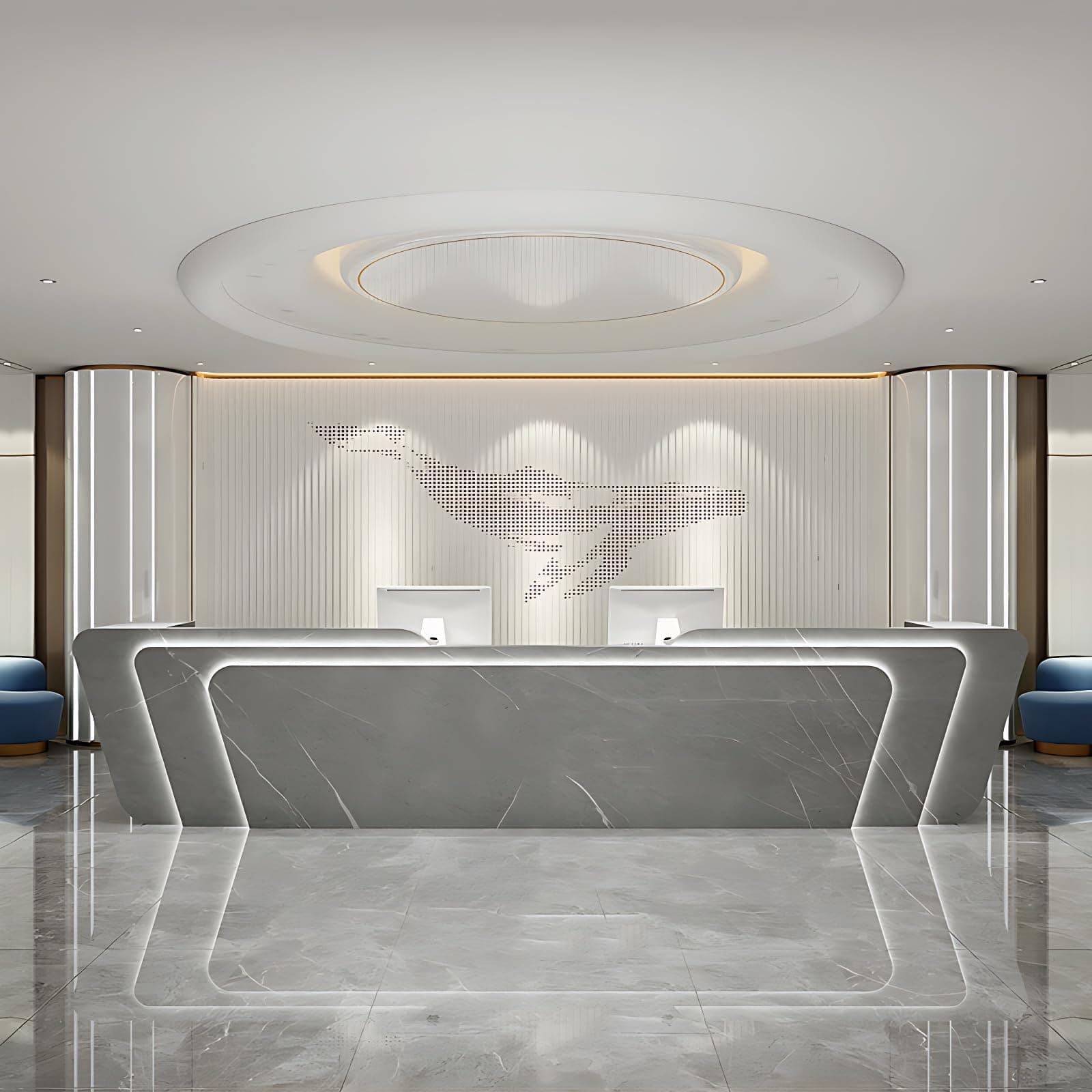 Reception Desk - Stylish Front Desk, Checkout Counter, Retail Counter with Hidden Light Feature, Customizable Logo, No Assembly Required, Designed for Immediate Use (Gray A, 80")
