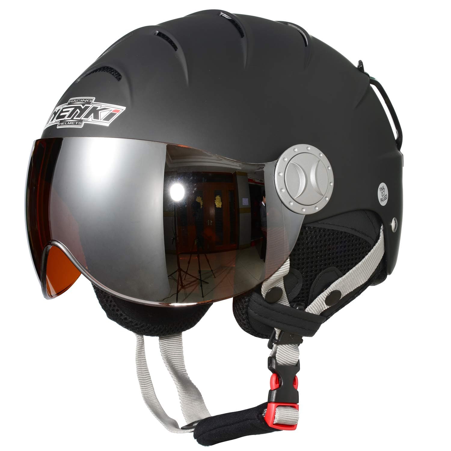 Helmets NK-2012 Ski Helmet With Visor Matt Black,Brown Visor, Medium