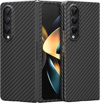 memumi Carbon Fiber Case for Samsung Galaxy Z Fold 4 Case 0.5mm Carbon Resistant and Durable for Galaxy Z Fold4 Case Aramid Fiber with Military Grade Drop Protection Black