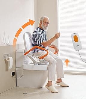 VOCIC Electric Toilet Seat Lift, Electric Raised Toilet Seat, Powered Toilet Seat Riser with Handles, Toilet Lift Seat for Elderly, Support to 330LBS, AX12