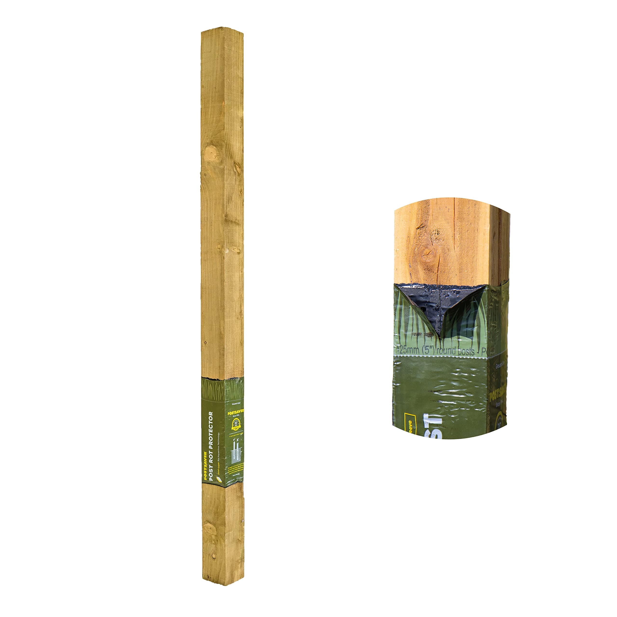 Rot Protected Wood Fence Post 3x3" | Pressure-Treated Timber Post for Gardening | Decay-Protected with Postsaver Dual-Layer Rot Protector | 20-Year Guarantee (6 Foot | 1.8 Meters)