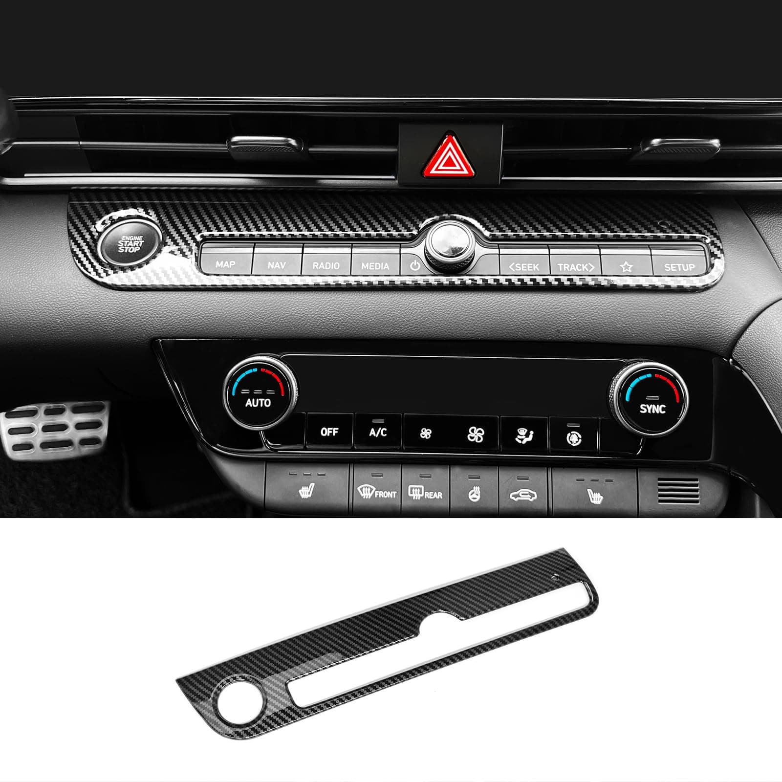 Carbon Fiber Style One Piece Car Start Stop Button Cover Car Interior Accessories Compatible with Hyundai Elantra N Elantra N Line CN7 Accessories