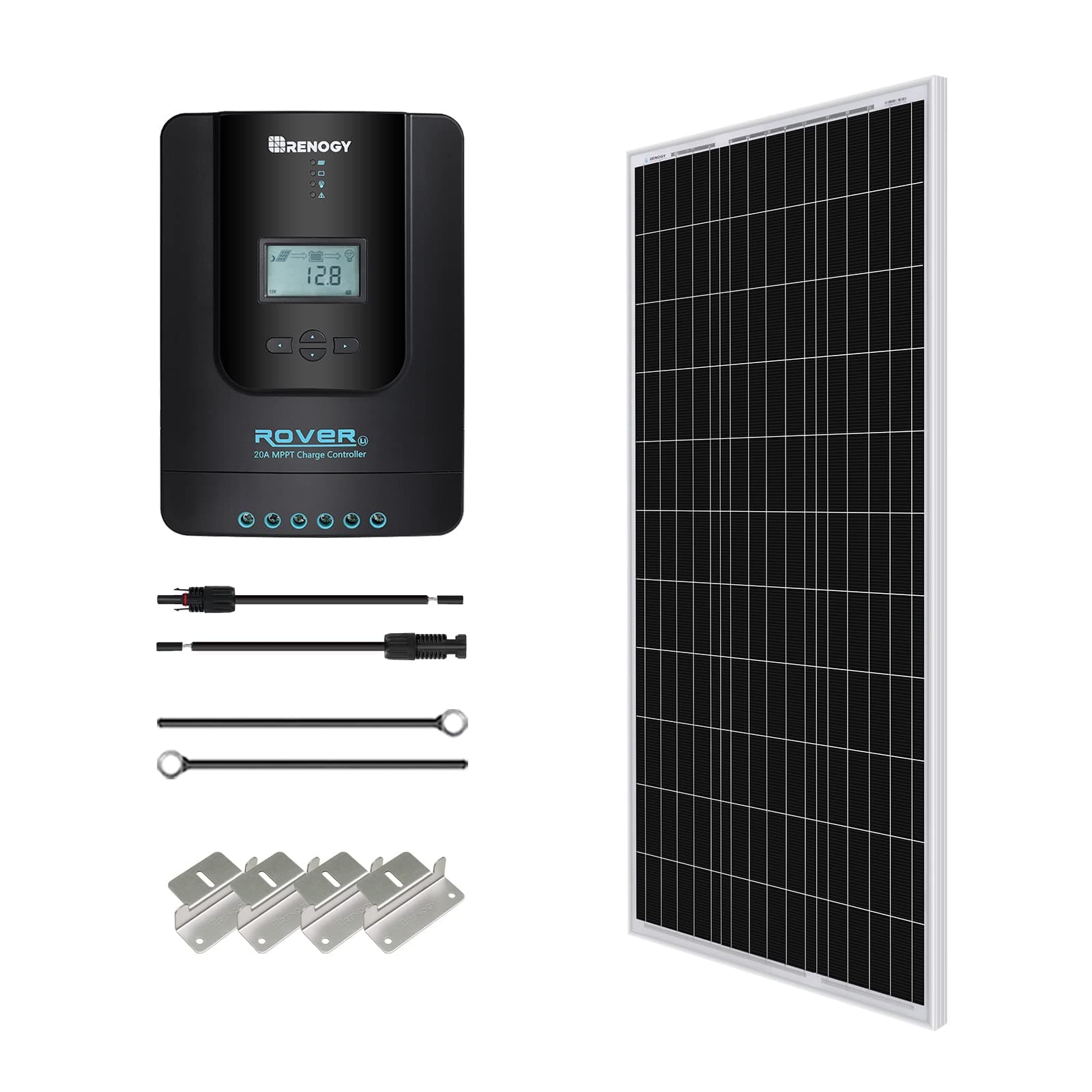 Renogy 100 Watt 12 Volt Monocrystalline Solar Starter Kit with 20A Rover MPPT Charge Controller