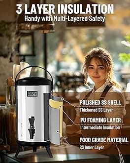 WantJoin Insulated Beverage Dispenser-75 Cup Hot&Cold water Urn for Catering-Stainless Steel Premium 12 L/3.2 Gallon Hot Drink Dispenser with Spigot for Coffee & Hot tea,Cold Milk,Water,Juice(Silver)