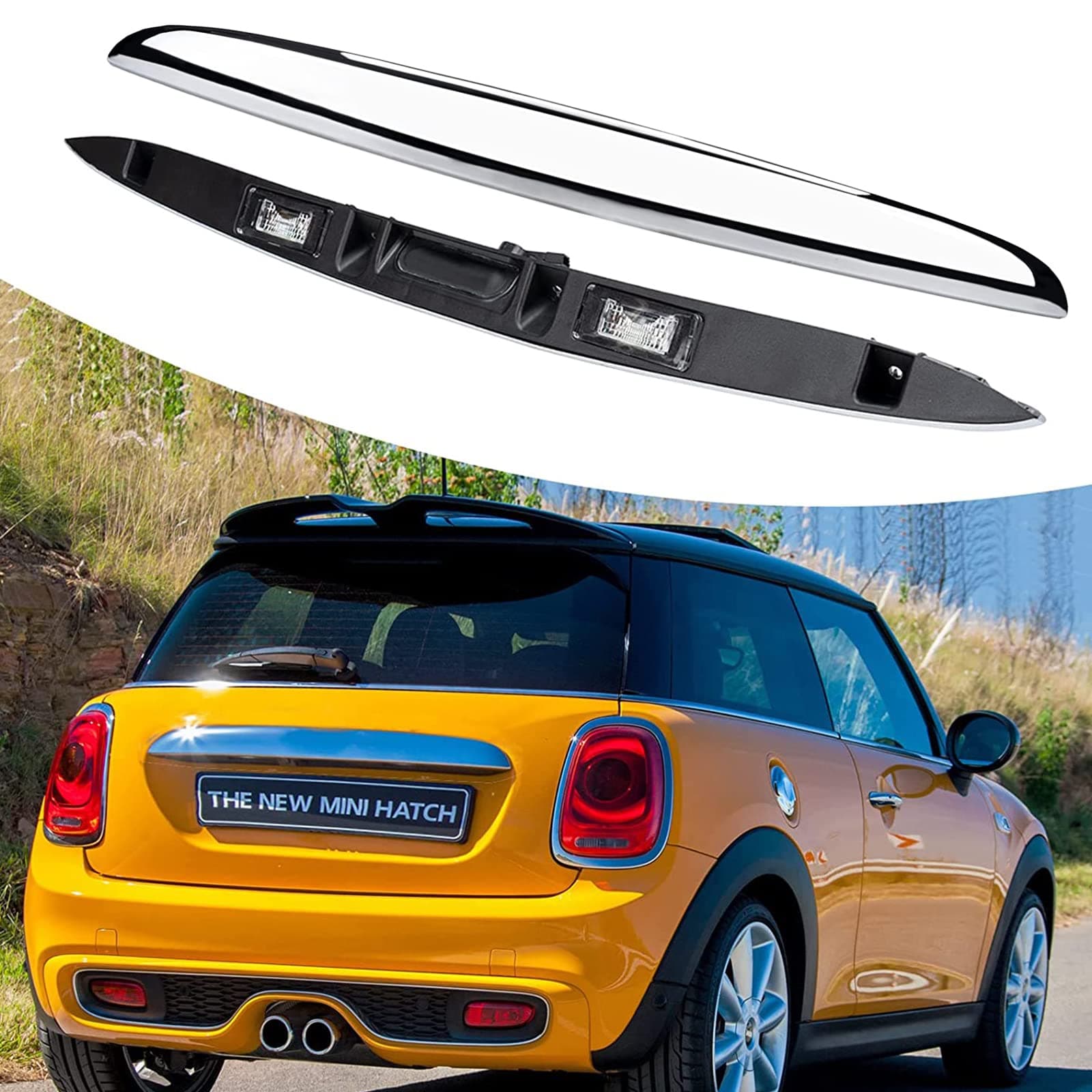 51132753603 Trunk Tailgate Handle Chrome Strip Compatible with BMW/Mini Cooper R56 R57 R58 R59 R60 R61 2007-2015 - Hatch Release Handle (with Lamp)