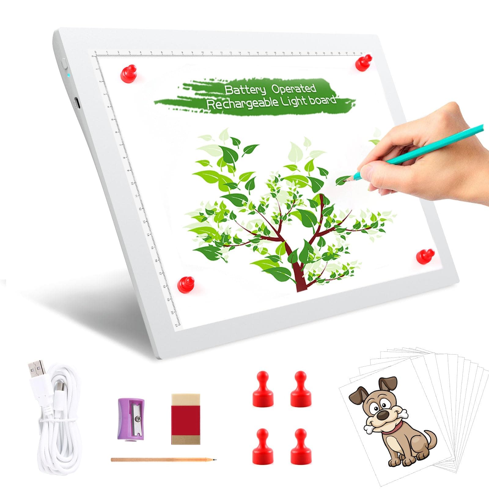 TOHETOA4 Wireless Battery Powered Light Pad, TOHETO Tracing Light Box Dimmable Brightness Rechargeable LED Light Board Portable Cordless Copy Board for Artist Drawing Sketching X-ray Viewing (White)