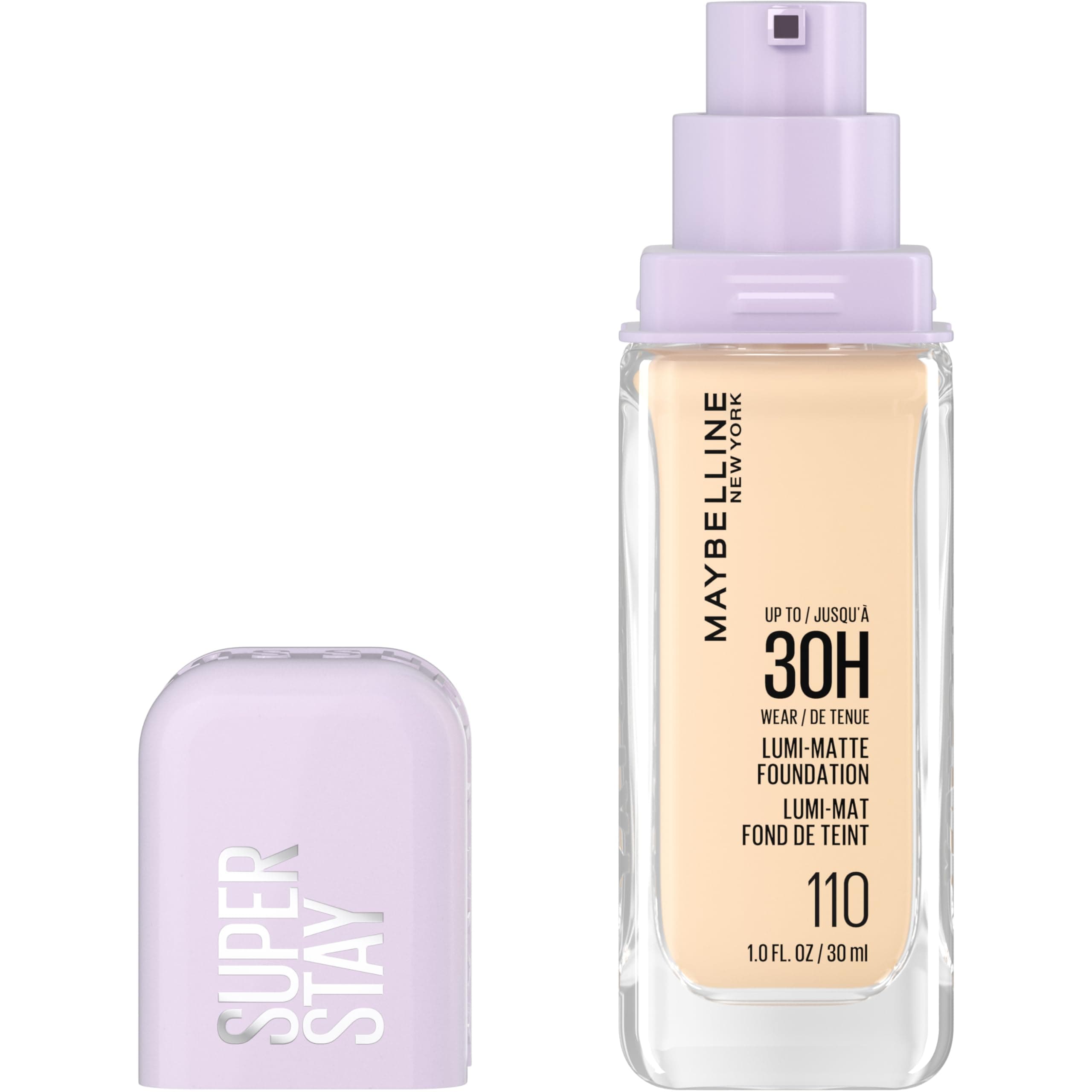 Maybelline Super Stay Lumi-Matte Foundation, Lightweight and Buildable Full Coverage Foundation Makeup For Up To 30HR Wear, 110, 1 Count