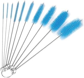 CiaraQ Bottle Cleaning Brushes, 8 Inch Nylon Tube Brush Set, Cleaner for Narrow Neck Bottles Cups with Hook, Set of 10pcs.