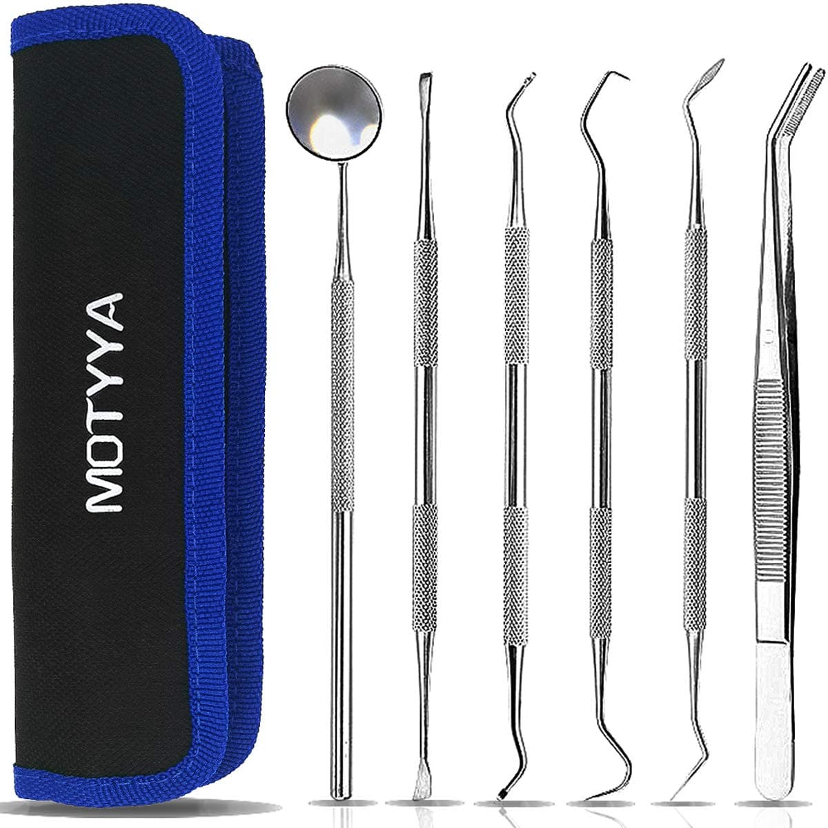 Dental Cleaning Tools 6 Pack, Professional Dental Hygiene Kit teeth tool set for Home Use stainless steel Mouth Mirror Tweezers Dental Picks Oral Care set to Remover Tartar, tooth scraper