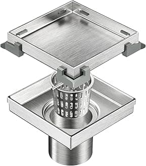 Neodrain ZS3T0104 Square Shower Drain with Tile insert Grate, 4-Inch, Brushed 304 Stainless Steel