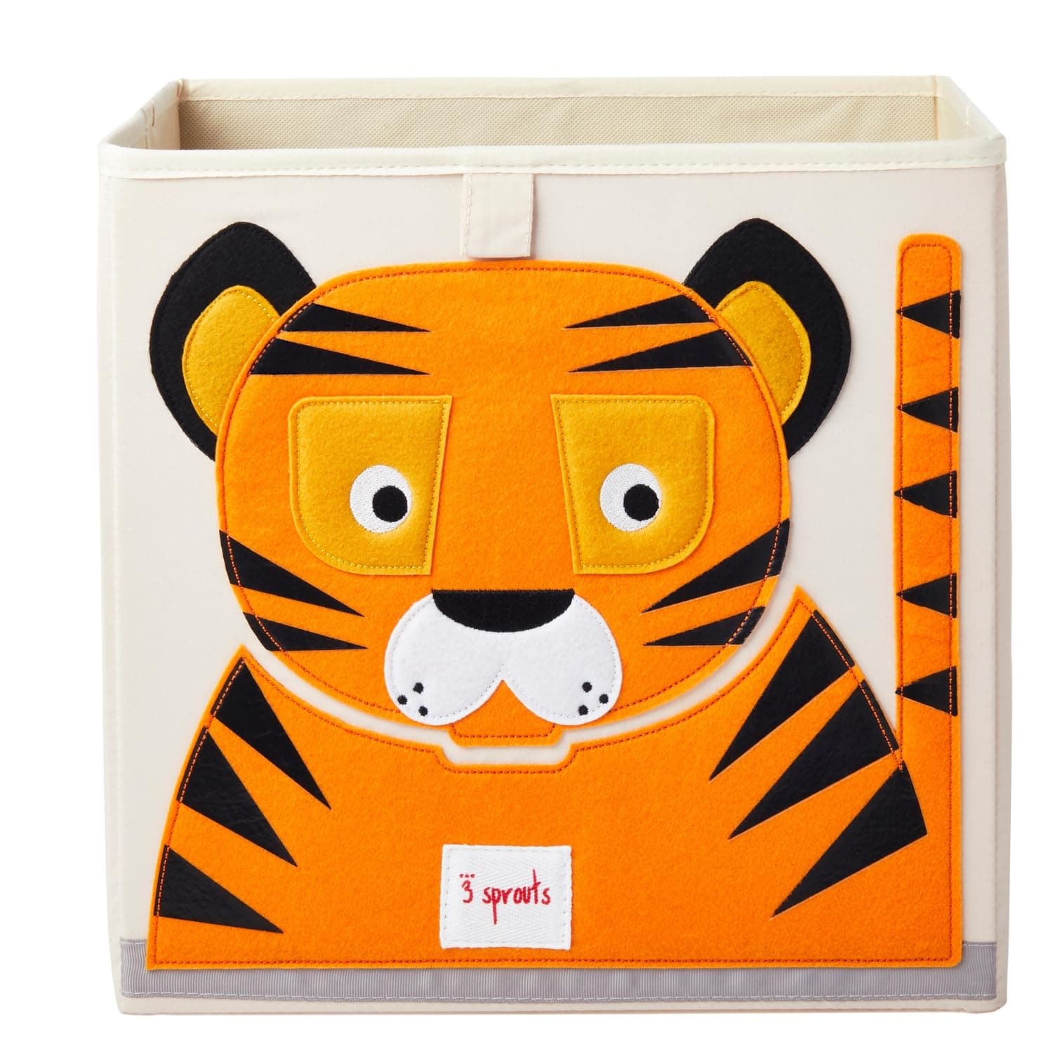 3 Sprouts Toy Storage Cube - 13 inch Kids Cube Storage Box - Collapsible Fabric Organiser Bin for for Nursery, Children’s Room, Kids Playroom, Tiger