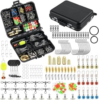 HOTUT Fishing Accessories Kit,204pcs Fishing Line Beads Gear Set,Sea Tackle Kit Including Hook, Brass Weight, Space Bean, Swivel, O-ring, Swivel Sequin with Tackle Box