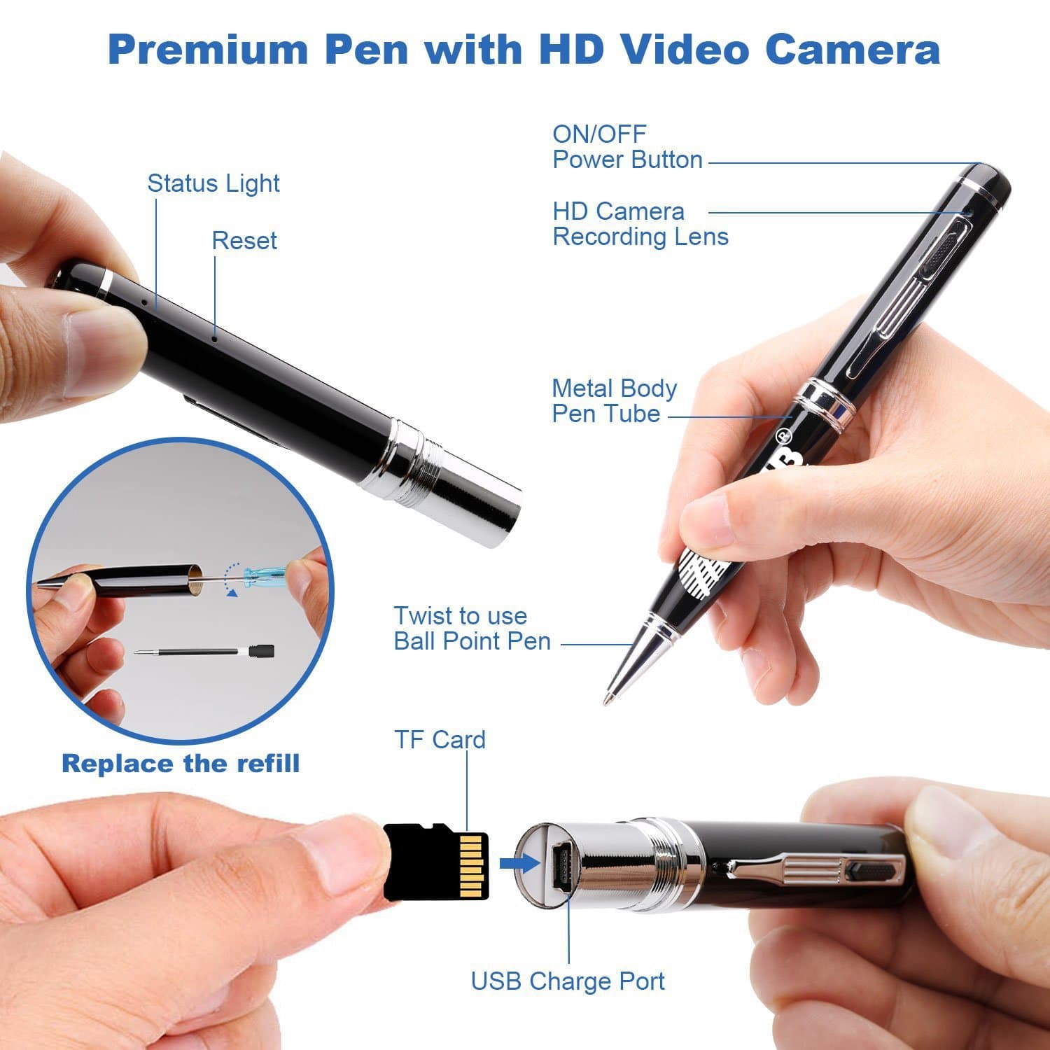M MHB High Definition Digital Video Camcorder Series 1 Multifunctional Pen Camera with 16 GB Internal Memory; 1080p HD Portable Clear Audio Video Recording
