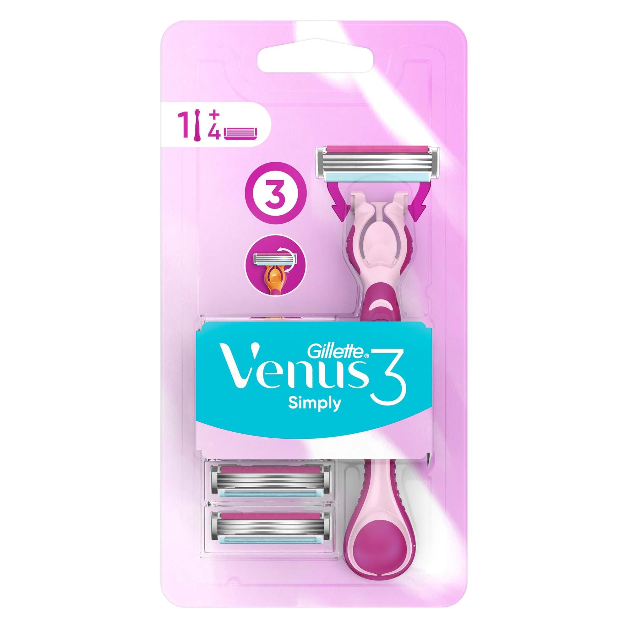 Venus 3In1 Refillable Women's Smooth Razor, 1 Handle With 4 Blade Refills