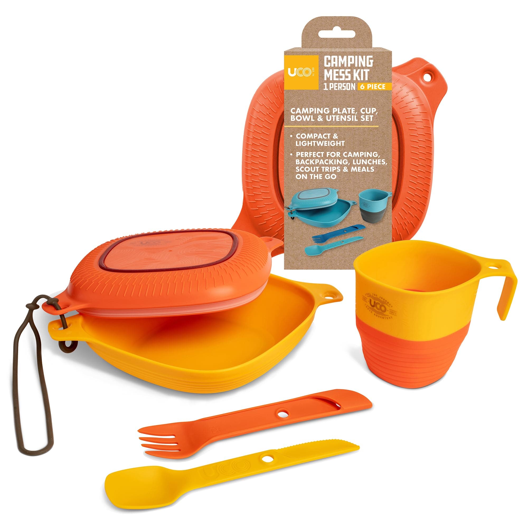UCO 6-Piece Camping Mess Kit with Bowl, Plate, Collapsible Cup, and Switch Camping Spork
