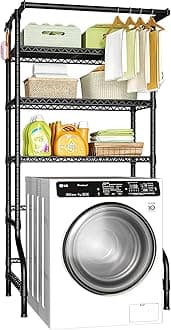 U11 Over Washer and Dryer Shelves, 3 Tiers Laundry Room Storage and Organizer Standing Shelf, Metal Freestanding Clothes Drying Rack, 33.9" W x 19.7" D x 77.6" H, Black