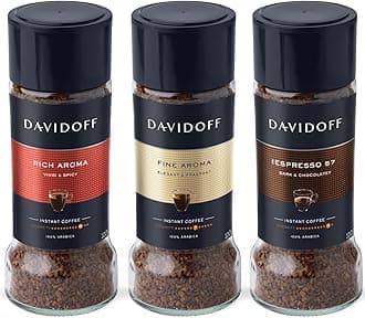 DavidoffInstant Coffee Trio - Rich Aroma, Fine Aroma and Espresso 57 Bundle - 100% Arabica Beans - Roasted for a Spicy Richness, Fragrant Elegance, and Chocolatey Depth, 3 x 3.52 oz