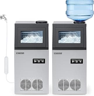 ROVSUN Commercial Ice Maker Machine 110LBS/24H with 2 Water Inlets, Freestanding Ice Machine with 24lbs Storage Bin, Ice Scoop & Water Filter for Home Office Restaurant Bar Cafe