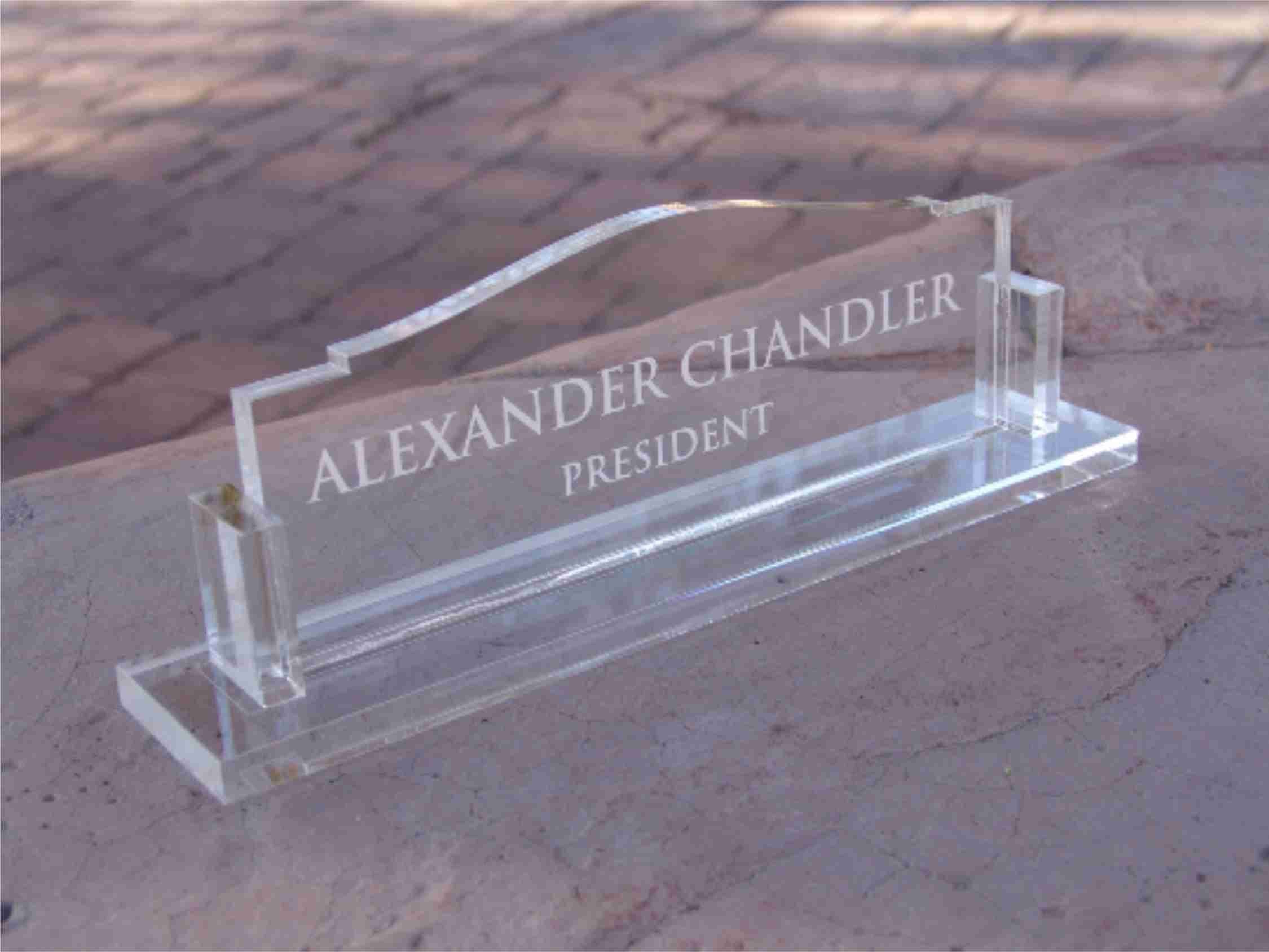 Personalized Office Desk Name Plate Glass Like Acrylic Custom (8" x 2" x 2.775")