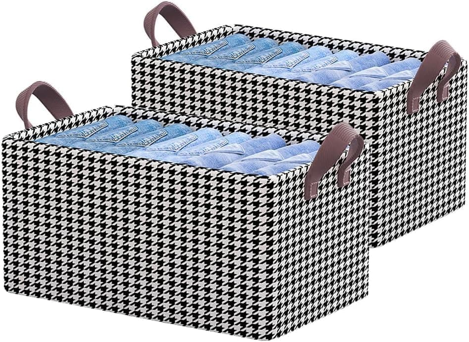Multifunction Layering Basket Cotton Linen Folding Bin Household Foldable Clothes Dust Storage Bask Foldable Jeans Organizer For Closet Wardrobe Jeans Storage Box (Pack of 2)