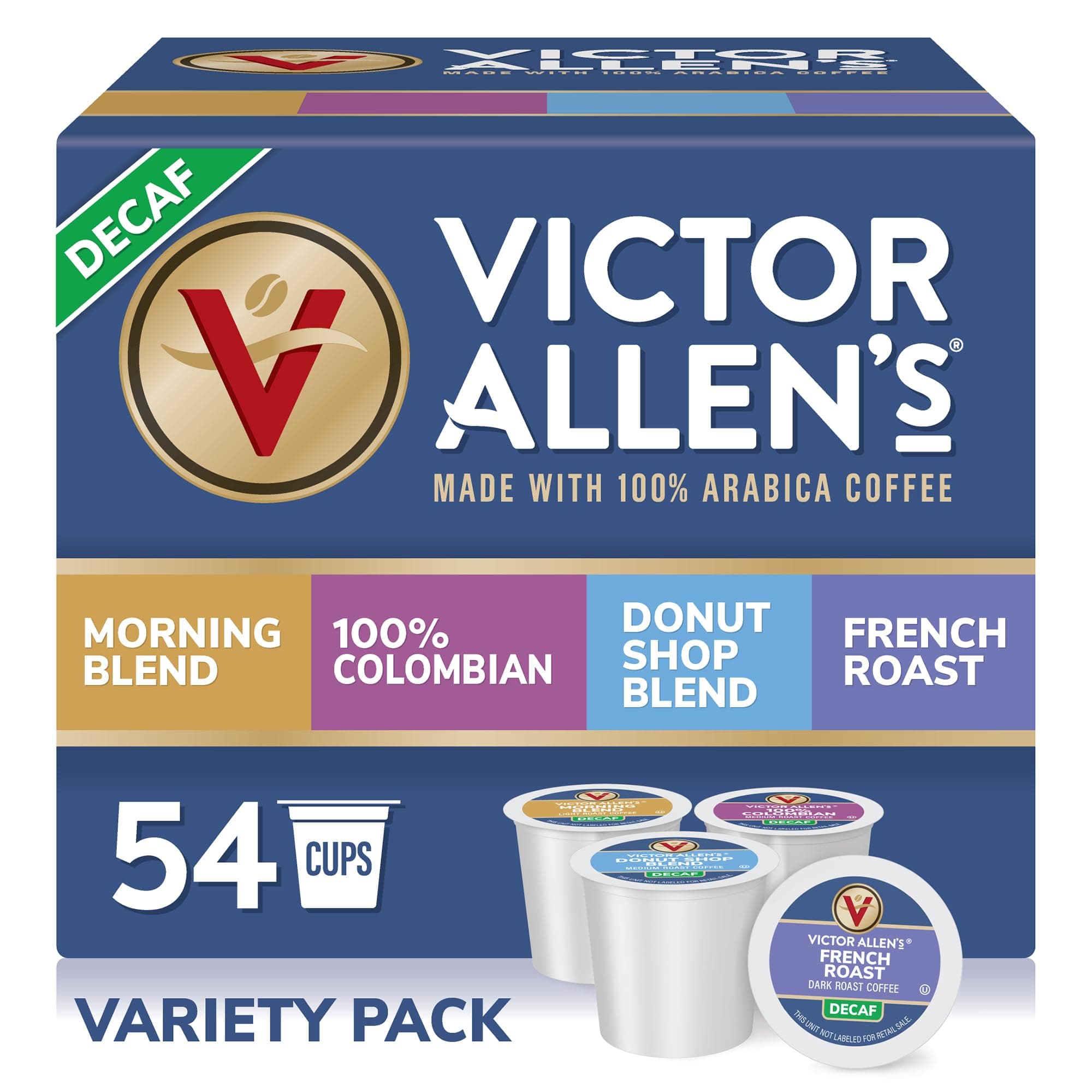 Victor Allen Coffee Single Serve Decaf Coffee Blend Variety Pack, 54 Count (Compatible with 2.0 Keurig Brewers)