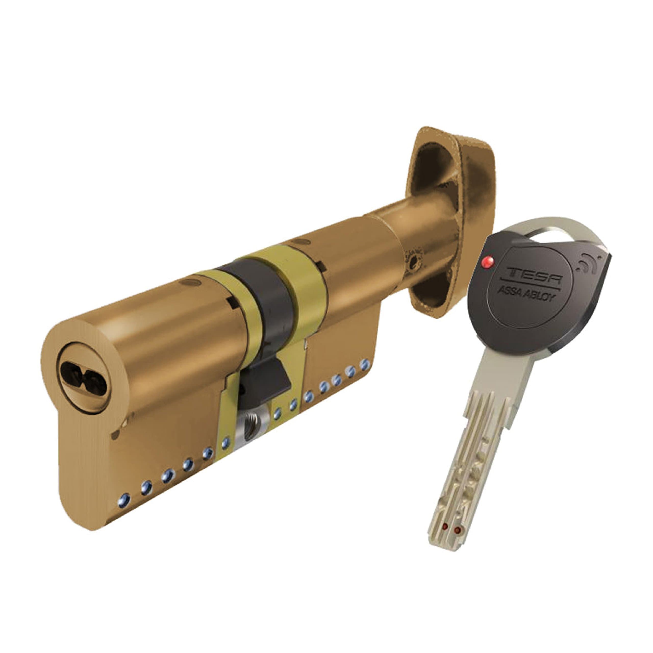 TK1B3030L TK100 Long Cam High Security Cylinder, Brass Finish, 30 x 30 mm