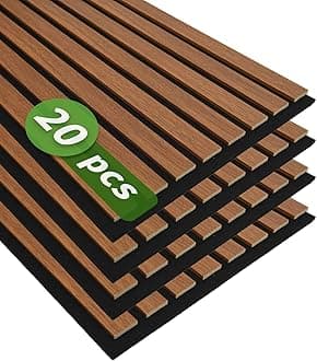 Art3d 20-Pack 12" x 24" Soundproof Wood Slat Panels, 40 sq.ft Acoustic Wall Panels, 3D Wall Panels with Wood Slat Design, Decorative Wood Wall Panel for Accent Walls-Walnut