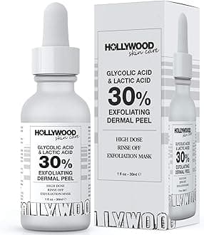 HOLLYWOOD Glycolic Acid Professional Chemical Peel for Face at Home - Intense Alpha Hydroxy Acid Skin Peel For Acne Scars, Collagen Boost, Wrinkles, Fine Lines - Liquid Exfoliant for Face Peel Mask