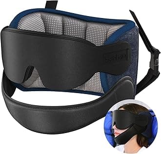 Travel Pillows for Airplanes with Sleep Eye Mask, Plane Pillow for Long Flights, Car Road Trip, Car Headrest, Stop Bobblehead, FSA HSA Eligible, Combo with Chin Strap, Mottled Grey